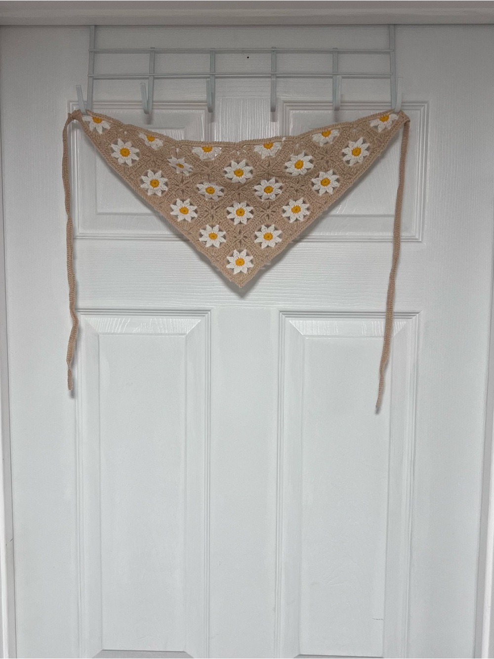 Handmade Beige Crochet Daisy Bandana Scarf